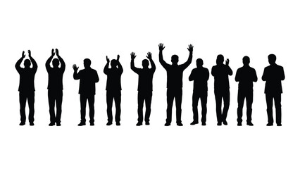 Group of people silhouettes cheering and applauding isolated on white background, Vector