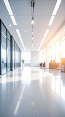Bright office corridor with glass wall