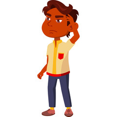 Indian Schoolboy Child Cartoon Character with Brown Hair and Light Skin Tone Wearing a Yellow and White 