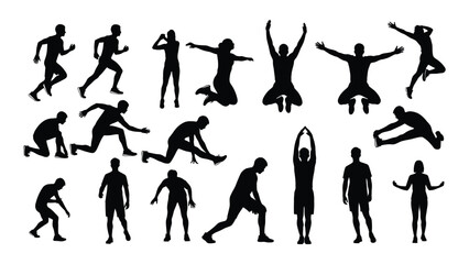People exercising silhouettes isolated on white background, Vector