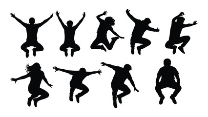 Dynamic jumping people silhouettes isolated on white background, Vector