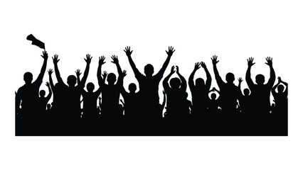 Cheering crowd silhouette isolated on white background, Vector