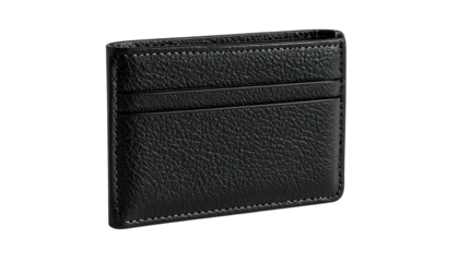 Black leather card wallet with slots, stitching detail