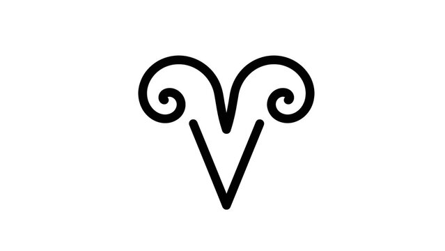 Black outline of Aries symbol with spiral horns, created AI, PNG