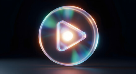 Abstract Play Icon: An eye-catching and modern play icon, presented with a luminous, multi-colored glow, against a dark backdrop. The design has a futuristic look and feel.