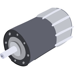 Industrial Electric Motor With Gray Casing And Silver Fins On A White Background