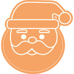 Orange Icon of Santa Claus Face with White Outline and Hat Featuring a Round Nose and Beard on a Transparent Background