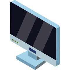 Isometric Light Blue Computer Monitor With Dark Screen Display On White Background