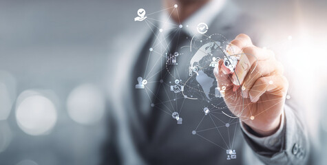 Global Business Network Connection Concept with World Map Backgound