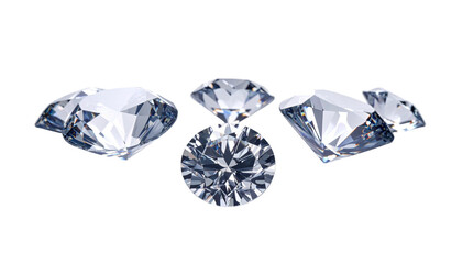Three clear diamonds on a stark black background, close-up