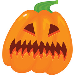 Orange Jack O Lantern Pumpkin With Carved Spooky Face And Green Stem Isolated On Transparent Background Halloween Autumn Decoration