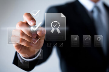 Quality Control Concept with Checkmarks and Businessman.