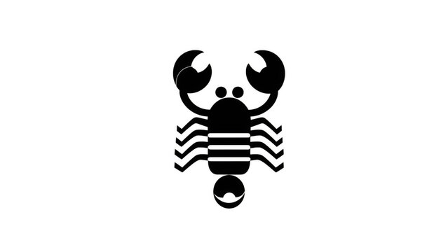 Black scorpio symbol with claws on white, created AI, PNG