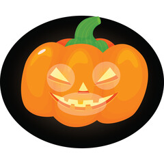 Orange Halloween Pumpkin Jack O Lantern With Glowing Eyes and Grinning Mouth on a Black Background Perfect for Autumn and Spooky Celebrations