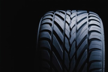 Close-Up of Car Tire Tread Pattern on Black Background