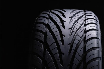 Close-Up of Car Tire Tread Pattern on Black Background