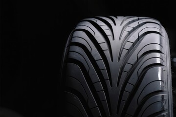 Close-Up of Car Tire Tread Pattern on Black Background