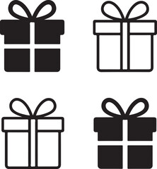 Gift box icon set, present package gift symbols, editable black vector, solid black line outline filled minimal thin stroke, celebration and holiday gift box icons for buyers
