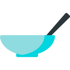 Light Blue Bowl and Spoon With Dark Gray Handle On White Background Simple Flat Design Kitchenware Utensil For Eating Or Serving Food