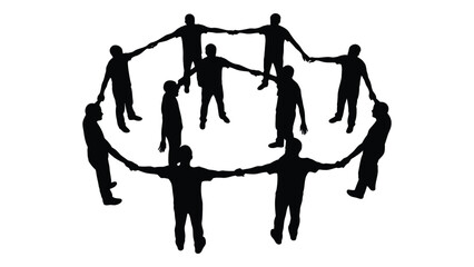 Circle of unity silhouettes isolated on white background, Vector