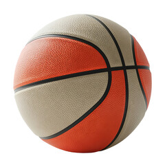 Obraz premium Realistic Two-Tone Basketball Isolated on White Background – Close-Up of Textured Orange and Beige Leather Panels with Black Seams 