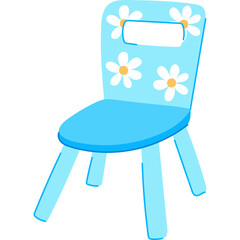 Light Blue Childrens Chair Decorated With Daisy Flowers And A White Rectangular Backrest On A Transparent Background