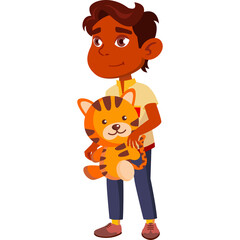 Indian Boy Schoolboy Kid Poses Set Cartoon Vector Primary School Boy Holding Stuffed Tiger Toy Smiling On Transparent Background