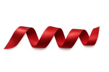 Red satin ribbon curling for celebration, holiday design, gift wrapping, opening decoration on transparent background