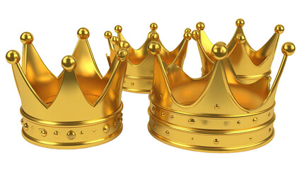 Three golden crowns stand, shiny and regal on black