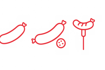 Sausage icon set presenting various cooked meat products and sliced salami pieces on a transparent background