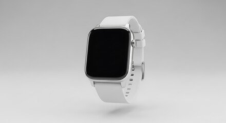 A sleek, modern smartwatch in a light-colored hue, showcasing a square display and a matching band against a plain background