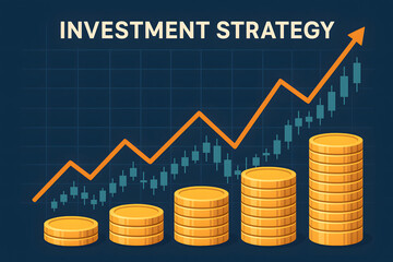 Investment Strategy Visualized: An illustrative graphic depicts a strategic investment plan, showcasing the trajectory of financial growth through a rising graph, a stack of gold coins.