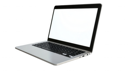 Modern laptop with a blank white screen against a for mockups on transparent background