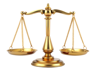 Golden scales of justice isolate on white background, PNG. AI Generated