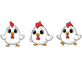 Adorable cartoon chickens in different poses, perfect for playful designs and illustrations