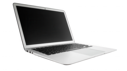 Sleek silver laptop displaying a blank screen on a modern on transparent background