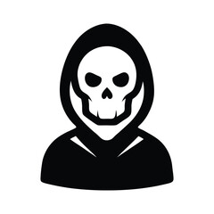 Grim Reaper Skull Mascot Logo Design in Black Hood Dark Vector Illustration.