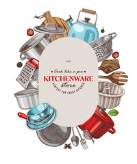 Naklejka premium Banner with hand drawn kitchen utensils