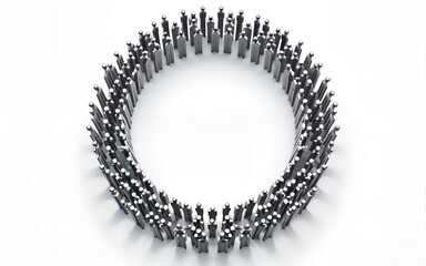 Circle shape with empty space in middle made from large group of miniature people figures. Transparent background. Generative AI. High quality