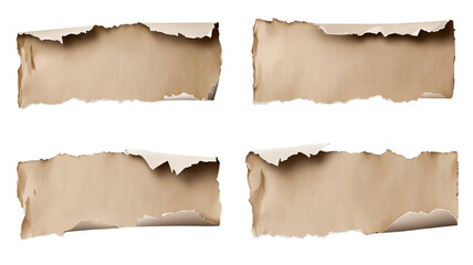 Fototapeta premium Ripped paper torn into strips showing rough edges and textured surface perfect for design or craft use isolated on white background