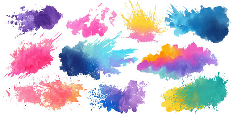 Collection of colorful watercolor paint splashes textured brush strokes background design .watercolor ink splash bundle colorful brush set vector illustration.