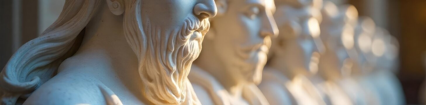 Close-up of smooth, polished marble statues, gleaming under soft light Ancient, sacred, and serene, these sculptures evoke a sense of timeless reverence and devotion , artistic, culture