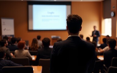 A person speaking to a large group of people, suitable for presentations, meetings, and conferences. High quality