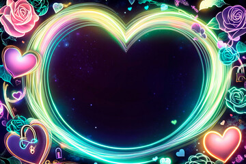 Aurora borealis forms a heart frame with waves on Valentine's Day in a romantic atmosphere