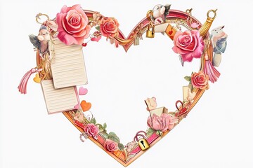Decorative heart-shaped frame with roses and love-themed accents for romantic events