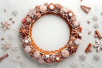 Whimsical gingerbread wreath adorned with festive decorations perfect for holiday celebrations