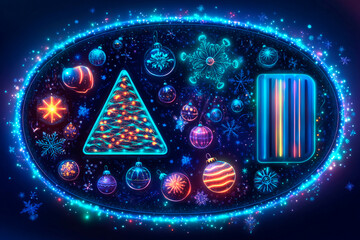 Bioluminescent decorations create a vibrant holiday atmosphere with ornaments and sparkling lights