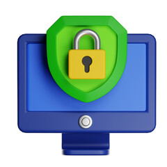 Computer monitor displaying shield and padlock symbol