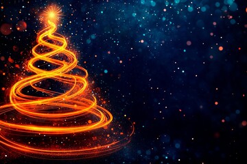 Beautiful abstract christmas tree created with glowing orange light trails in a festive setting
