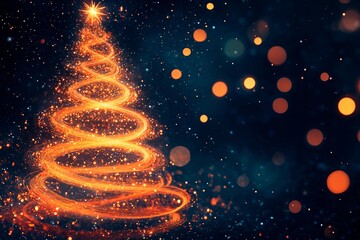 Beautiful abstract christmas tree created with glowing orange light trails in a festive setting